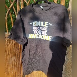 Alstyle Black T-Shirt - Smile Because You're Awesome XL 🙂🌷🌻